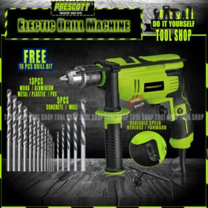 PRESCOTT Original Impact Drill Machine Hammer Function - 550W Copper Veritable Speed - Reverse/Forward Option and 13 Pcs drill bit For Wood, Aluminium, Metal, 5 Pcs HSS Drill Bit For Concrete Wall