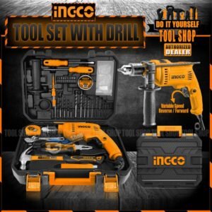 Ingco 115 pcs Tool Set with 680W Impact Hammer Drill - Variable Speed - Revered Forward HKTHP11151