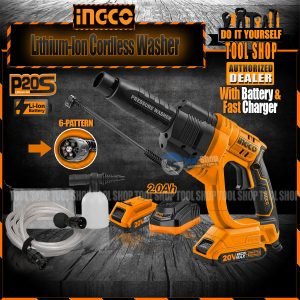 ingco cpwli20362 p20s cordless lithium-ion pressure washer with battery and charger
