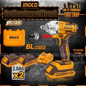 Ingco CIWLI2038 Li-ion Cordless Impact Wrench with 2 pcs Batteries 2.0Ah & 2Pcs Socket 19,21mm